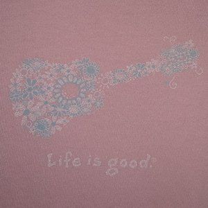 Life is Good Women's Long Sleeve Crusher Tee - Floral Guitar